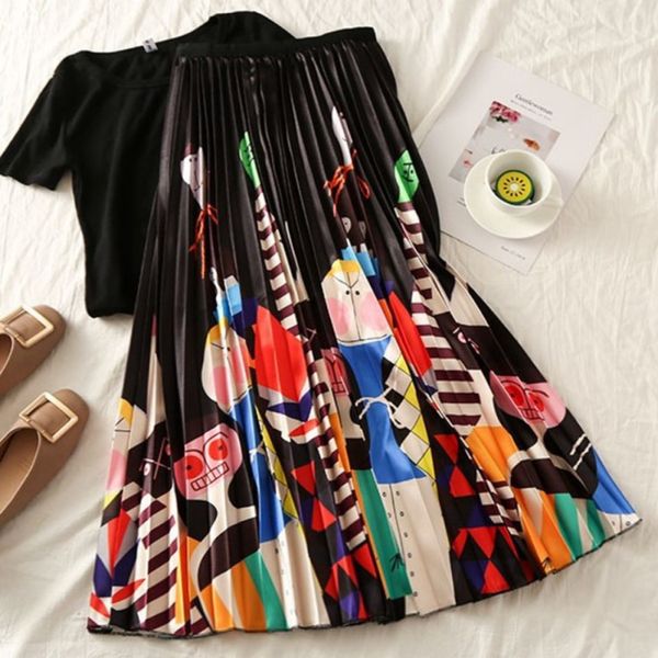 women long pleated skirt cartoon print pleated skirt elastic casual high waist mid-calf plus size, Black
women long pleated skirt cartoon print pleated skirt elastic casual high waist mid-calf plus size, Black