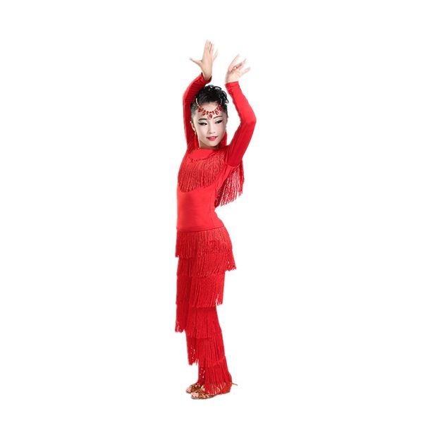 stage wear girls latin dance competition clothes practice spring and autumn tassel long sleeve trousers suit, Black;red
stage wear girls latin dance competition clothes practice spring and autumn tassel long sleeve trousers suit, Black;red