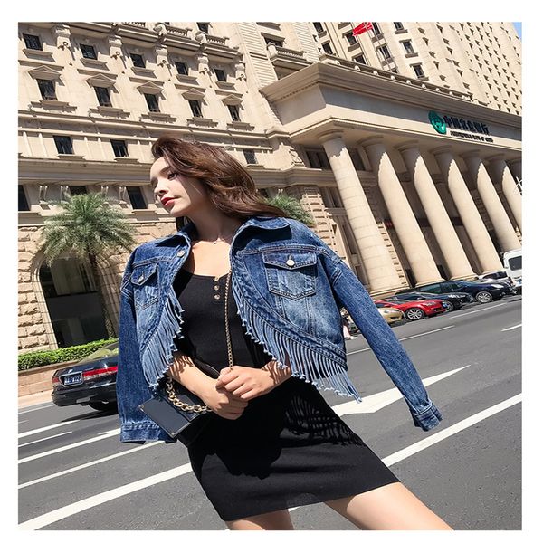 autumn women harajuku solid short denim jackets casual korean bf tassel jeans jacket loose one breasted coat outerwear, Black;brown
autumn women harajuku solid short denim jackets casual korean bf tassel jeans jacket loose one breasted coat outerwear, Black;brown