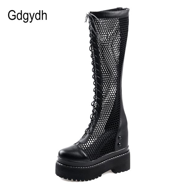 gdgydh new lace women summer boots knee high boots mesh hollow out chunky heel gothic punk genuine leather high quality, Black
gdgydh new lace women summer boots knee high boots mesh hollow out chunky heel gothic punk genuine leather high quality, Black