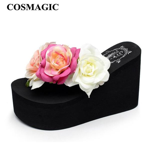 cosmagic fashion beach wedge flower flip flops slipper 2019 new women summer casual platform super high heel handmade slide, Black
cosmagic fashion beach wedge flower flip flops slipper 2019 new women summer casual platform super high heel handmade slide, Black