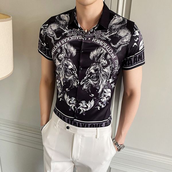 summer shirt men's short-sleeved slim korean version of the trendy handsome hair stylist youth nightclub tide brand printed shirt thin, White;black
summer shirt men's short-sleeved slim korean version of the trendy handsome hair stylist youth nightclub tide brand printed shirt thin, White;black