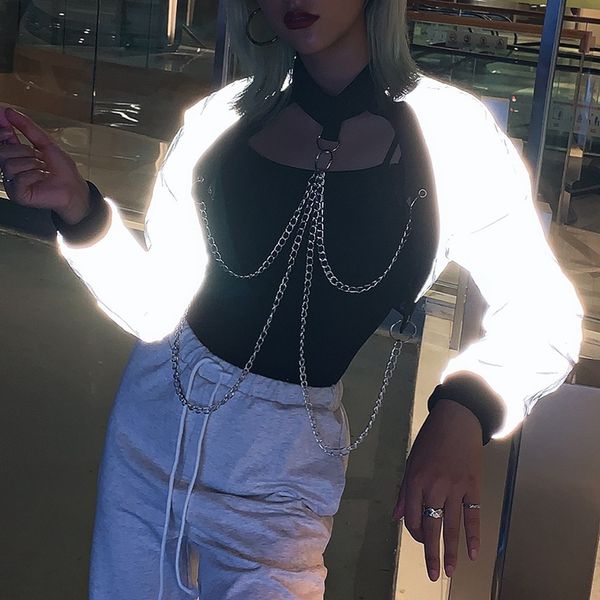 flash reflective jacket women streetwear hip hop chain long sleeve crop jacket coat autumn 2019 harajuku short bomber, Black;brown
flash reflective jacket women streetwear hip hop chain long sleeve crop jacket coat autumn 2019 harajuku short bomber, Black;brown