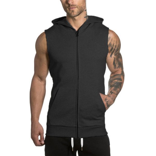 men's fitness hooded slim sleeveless running training casual vest, White;black
men's fitness hooded slim sleeveless running training casual vest, White;black