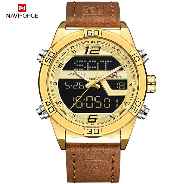 naviforce men's luxurious brand gold waterproof watch men quartz dual display wristwatch male clock watches relogio masculino, Slivery;brown
naviforce men's luxurious brand gold waterproof watch men quartz dual display wristwatch male clock watches relogio masculino, Slivery;brown