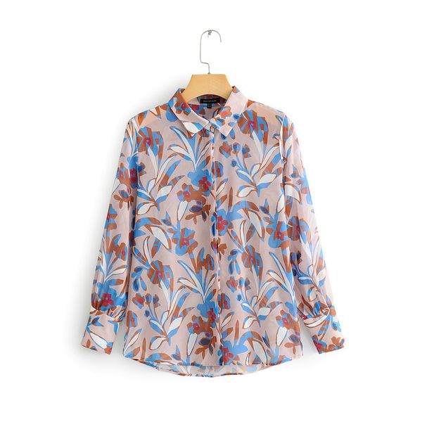 fashion women jfn38-1459 european and american fashion wind printed shirts, White