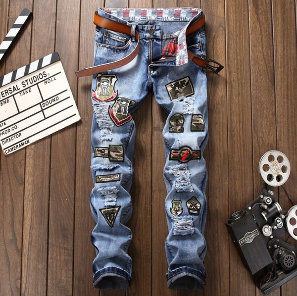 designer jeans men clothing male blue red-crowned embroidery denim pants blue color printed mens ripped jeans
designer jeans men clothing male blue red-crowned embroidery denim pants blue color printed mens ripped jeans
