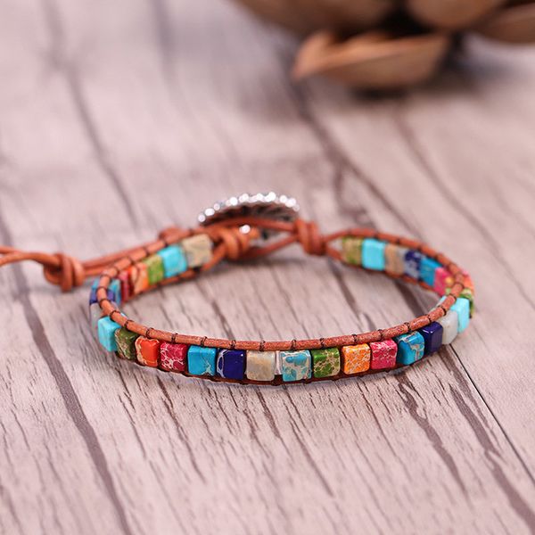 7 chakra colors leather bracelet jewelry boho handmade multi color natural stone cube beads leather wrap bracelet gift jewelry, Golden;silver
7 chakra colors leather bracelet jewelry boho handmade multi color natural stone cube beads leather wrap bracelet gift jewelry, Golden;silver