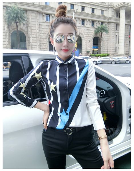 runway striped button shirts plus size women fashion lantern sleeve printed ladies blouses slim office designer shirt, White
runway striped button shirts plus size women fashion lantern sleeve printed ladies blouses slim office designer shirt, White