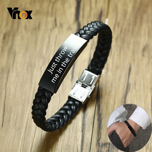 vnox personalize braided leather bracelet for men just throw me in the trash black stainless steel id bar custom name date, White
vnox personalize braided leather bracelet for men just throw me in the trash black stainless steel id bar custom name date, White