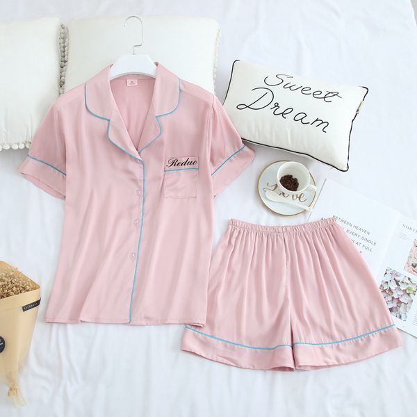 women summer short sleeve shorts clothing suit lapel casual simple ice silk pajamas sleepwear nightdress, Black;red
women summer short sleeve shorts clothing suit lapel casual simple ice silk pajamas sleepwear nightdress, Black;red