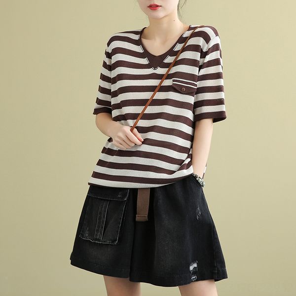 2020v collar striped t- women's short sleeve and t-shirt cotton linen cotton and linen 2020 loose inner base shirt, White
2020v collar striped t- women's short sleeve and t-shirt cotton linen cotton and linen 2020 loose inner base shirt, White