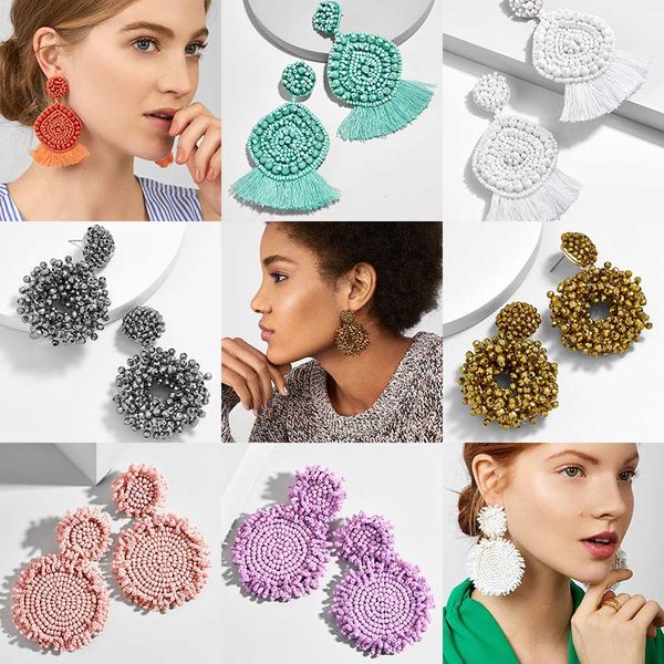 

dvacaman eve hoop earrings for women bohemian ethnic handmade beads big statement earrings wedding jewelry wholesale party gifts, Golden;silver