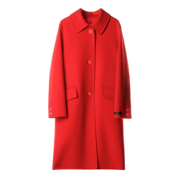women's handmade double-sided cashmere coat solid color straight wool coat in the long section of the sheep, Black
women's handmade double-sided cashmere coat solid color straight wool coat in the long section of the sheep, Black