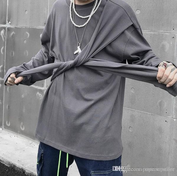 street style mens designer tshirts spring autumn fashion casual bandage long sleeved designer mens clothing, White;black
street style mens designer tshirts spring autumn fashion casual bandage long sleeved designer mens clothing, White;black