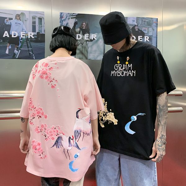 in national customs plum blossom red-crowned crane short sleeve t shirt male flowers and plants lovers summer loading trend loose t shirt, White;black
in national customs plum blossom red-crowned crane short sleeve t shirt male flowers and plants lovers summer loading trend loose t shirt, White;black