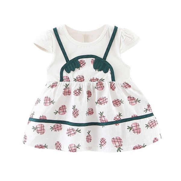 summer fake 2 piece pineapple pattern baby girls dress casual short sleeve dress kids toddler princess sundress for 3-36 months, Red;yellow
