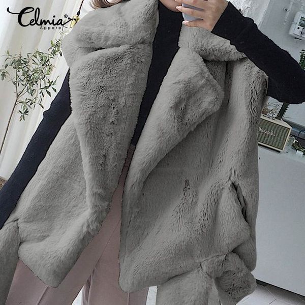 fluffy waistcoat women vest celmia 2019 winter warm casual sleeveless plush outwear cardigan pockets solid coat plus size jumper, Black;white
fluffy waistcoat women vest celmia 2019 winter warm casual sleeveless plush outwear cardigan pockets solid coat plus size jumper, Black;white