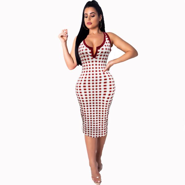 Fashion Designer Plaid Printed V Neck Vintage Dresses Sexy Ladies Hollow Out Column Dresses Designer Sleeveless Dresses
Fashion Designer Plaid Printed V Neck Vintage Dresses Sexy Ladies Hollow Out Column Dresses Designer Sleeveless Dresses