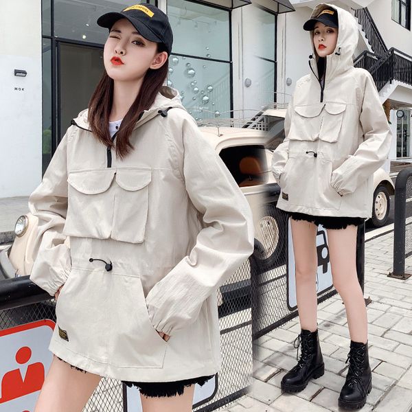 2019 new spring autumn tooling jackets women casual hooded windbreaker loose coats outerwear n968, Tan;black
2019 new spring autumn tooling jackets women casual hooded windbreaker loose coats outerwear n968, Tan;black