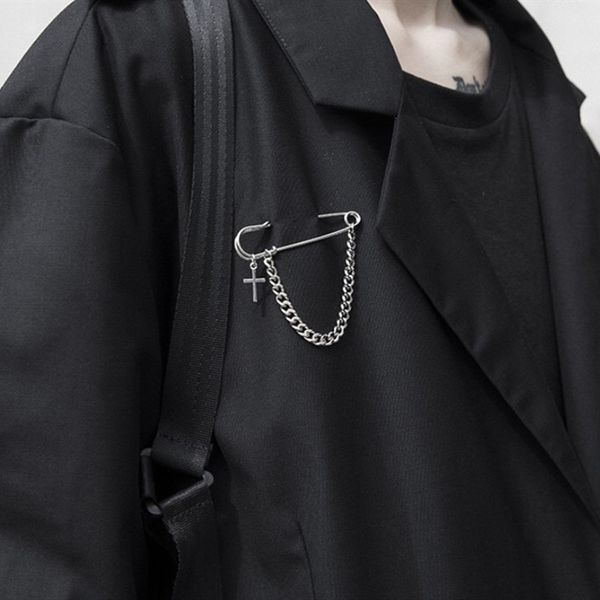 kpop statement retro punk big pins cross customized brooches couple chain design suit accessory for women men decoration, Gray
kpop statement retro punk big pins cross customized brooches couple chain design suit accessory for women men decoration, Gray