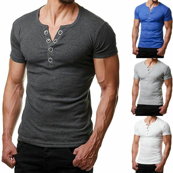 

мужской slim fit v шеи с коротким рукавом muscle тройника рубашка вскользь tops хенла рубашки твердой моды кнопка tee новой мода одежда, White;black