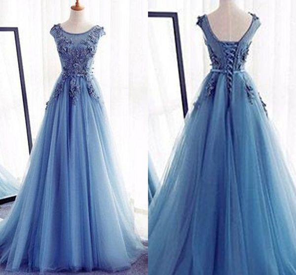 light sky blue empire waist prom dresses long 2019 boat neckline short sleeve applique beaded a-line evening gowns special occasion dress, Black
light sky blue empire waist prom dresses long 2019 boat neckline short sleeve applique beaded a-line evening gowns special occasion dress, Black