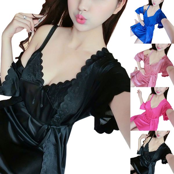 2019 women lace silk robe & gown set sleep dress+bathrobe two piece 4 colors robe bridesmaid wedding sleepwear, Black;red
2019 women lace silk robe & gown set sleep dress+bathrobe two piece 4 colors robe bridesmaid wedding sleepwear, Black;red