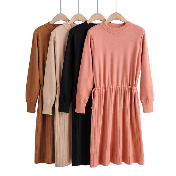 корейские случайные женщины 2019 осень и зима нового раунда подол шеи яма шнурок трикотажного платье; осенние и зимние платья женщин, Black;gray 
корейские случайные женщины 2019 осень и зима нового раунда подол шеи яма шнурок трикотажного платье; осенние и зимние платья женщин, Black;gray