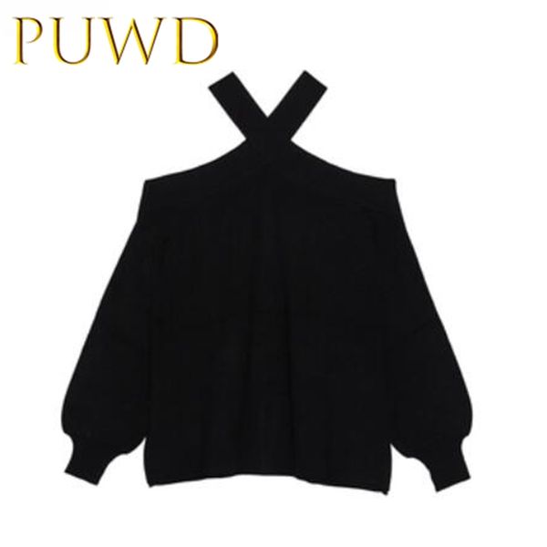 puwd 2019 fall new women's off shoulder loose knit cross strap fashion black, White;black
puwd 2019 fall new women's off shoulder loose knit cross strap fashion black, White;black
