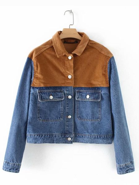 women's jackets 2021 european and american style autumn winter wholesale corduroy stitching denim jacket, Black;brown
women's jackets 2021 european and american style autumn winter wholesale corduroy stitching denim jacket, Black;brown