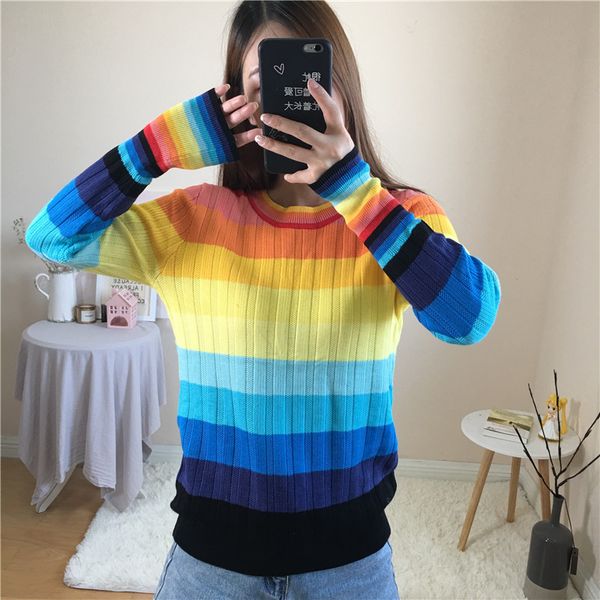 rainbow sweater women 2019 autumn fashion round neck colorful striped sweater thin knit pullover ladies knit pullovers, White;black
rainbow sweater women 2019 autumn fashion round neck colorful striped sweater thin knit pullover ladies knit pullovers, White;black