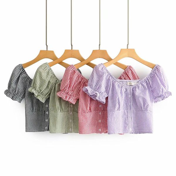 women's blouses & shirts sweet girl square collar plaid bubble sleeve exposed navel puff shirt small fresh korean style summer women, White
women's blouses & shirts sweet girl square collar plaid bubble sleeve exposed navel puff shirt small fresh korean style summer women, White
