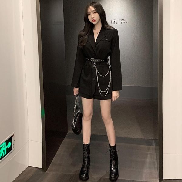 hi girl women black blazer jacket long sleeve belt loose mid long outerwear chic punk spring streetwear blazers female, White;black
hi girl women black blazer jacket long sleeve belt loose mid long outerwear chic punk spring streetwear blazers female, White;black