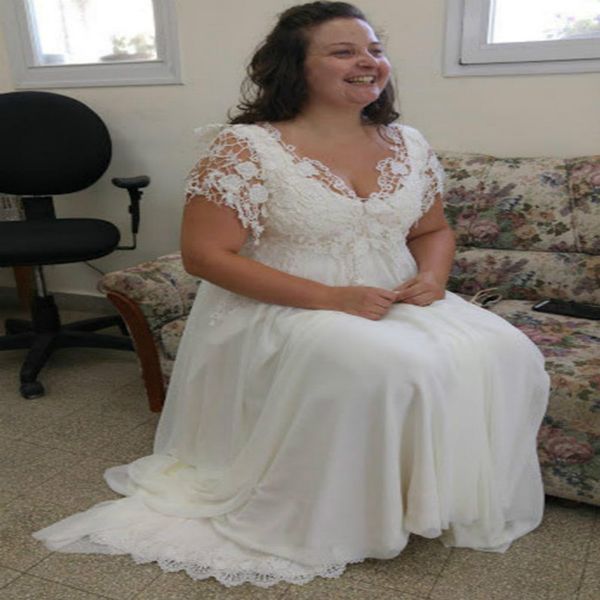 plus size a line wedding dress v neck short sleeve lace country wedding gowns simple chiifon long bridal dress, White
plus size a line wedding dress v neck short sleeve lace country wedding gowns simple chiifon long bridal dress, White