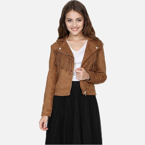 women spring autumn moto biker suede jacket new ladies slim long sleeved trun down collar zipper tassels coat female punk jacket, Black
women spring autumn moto biker suede jacket new ladies slim long sleeved trun down collar zipper tassels coat female punk jacket, Black