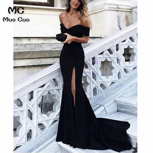 2019 new mermaid black evening prom dresses short sleeve elastic satin floor length front slit formal evening party dresses, White;black
2019 new mermaid black evening prom dresses short sleeve elastic satin floor length front slit formal evening party dresses, White;black