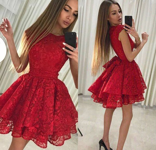 2020 new red homecoming dresses jewel neck lace cap sleeves bow short cocktail party dress custom made prom gowns, Blue;pink
2020 new red homecoming dresses jewel neck lace cap sleeves bow short cocktail party dress custom made prom gowns, Blue;pink