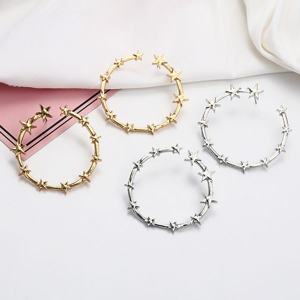 sexemara punk style golden color star round hoop earrings women's personalized statement earrings fashion jewelry, Golden;silver
sexemara punk style golden color star round hoop earrings women's personalized statement earrings fashion jewelry, Golden;silver