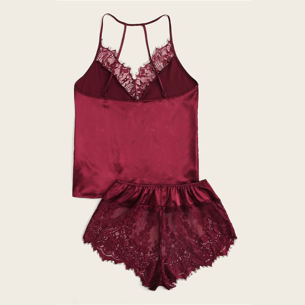lace trim satin cami and shorts pj set set 2019 wireless lingerie sets summer satin women sleepwear, Black;red
lace trim satin cami and shorts pj set set 2019 wireless lingerie sets summer satin women sleepwear, Black;red