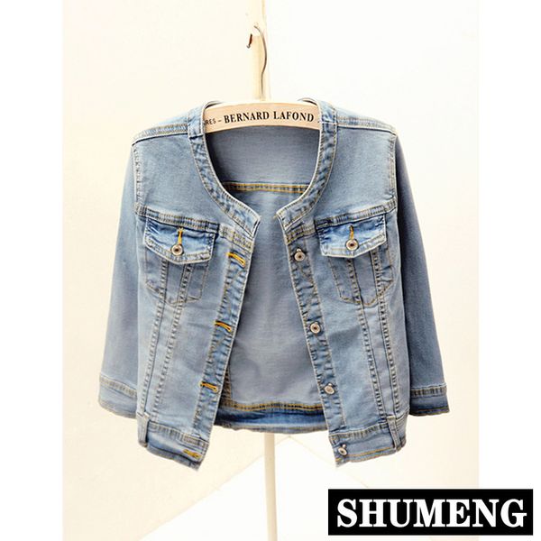 s-4xl new spring and autumn women's casual round collar 3/4 sleeve jeans jacket short denim coat female students thin outwear, Black;brown
s-4xl new spring and autumn women's casual round collar 3/4 sleeve jeans jacket short denim coat female students thin outwear, Black;brown