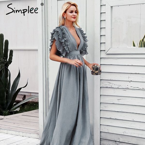 Simplee Elegant v neck long dresses Ruffles high waist women dresses Evening party female sexy maxi dress vestidos festa 2018
Simplee Elegant v neck long dresses Ruffles high waist women dresses Evening party female sexy maxi dress vestidos festa 2018