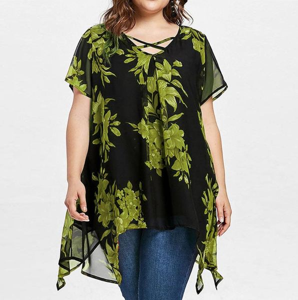 casual clothes womens double layer chiffon tshirts 5xl summer designer cross floral print irregular loose tees females plus size fashion, White
casual clothes womens double layer chiffon tshirts 5xl summer designer cross floral print irregular loose tees females plus size fashion, White