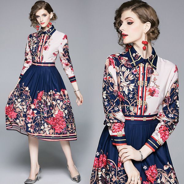 new aristocrat women's fashion printed pleated dress elegant button front lapel neck office lady slim runway party evening dresses, Black;gray
new aristocrat women's fashion printed pleated dress elegant button front lapel neck office lady slim runway party evening dresses, Black;gray