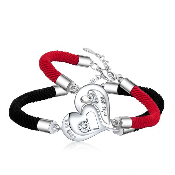 1pair couple jewelry fashion copper heart red black rope adjustable bracelet for women men girlfriend bangles valentine gifts, Golden;silver
1pair couple jewelry fashion copper heart red black rope adjustable bracelet for women men girlfriend bangles valentine gifts, Golden;silver
