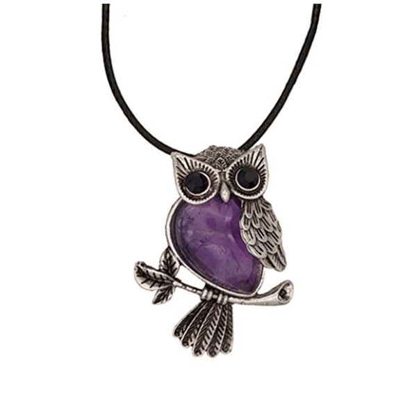 fyjs unique jewelry owl shape natural purple amethysts stone pendant necklace with rope chain, Silver
fyjs unique jewelry owl shape natural purple amethysts stone pendant necklace with rope chain, Silver