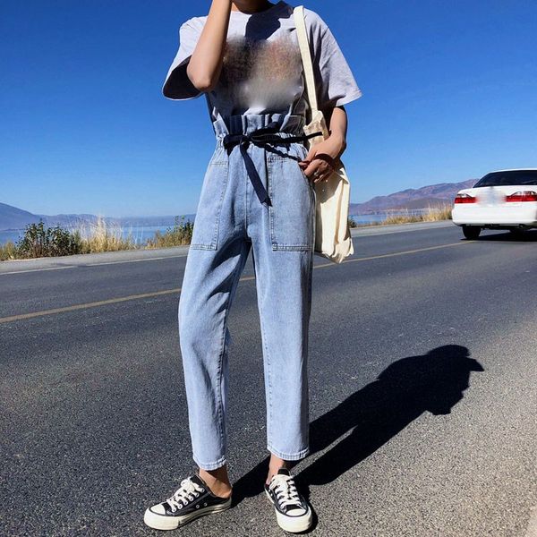 2019 spring autumn casual solid elastic high waist straight pants korean pockets jeans ruffles lace up denim pants, Blue
2019 spring autumn casual solid elastic high waist straight pants korean pockets jeans ruffles lace up denim pants, Blue