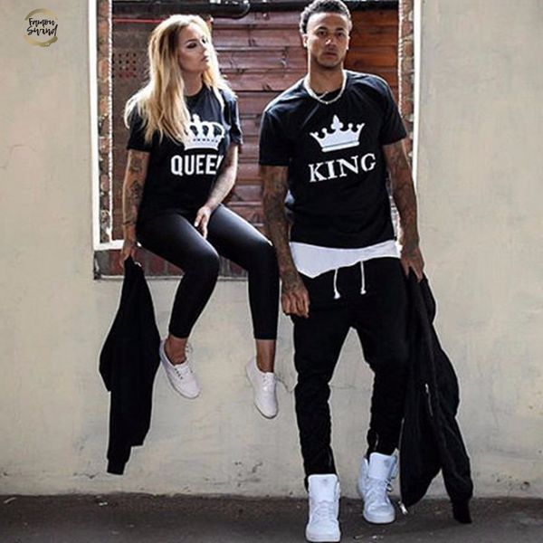 new king queen letter printed black tshirts omsj summer casual cotton short sleeve v neck tees loose couple, White
new king queen letter printed black tshirts omsj summer casual cotton short sleeve v neck tees loose couple, White