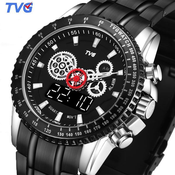 tvg mens 2019 new fashion full steel gear drive led digital watch men sport watch double display quartz relogio masculino, Slivery;brown
tvg mens 2019 new fashion full steel gear drive led digital watch men sport watch double display quartz relogio masculino, Slivery;brown