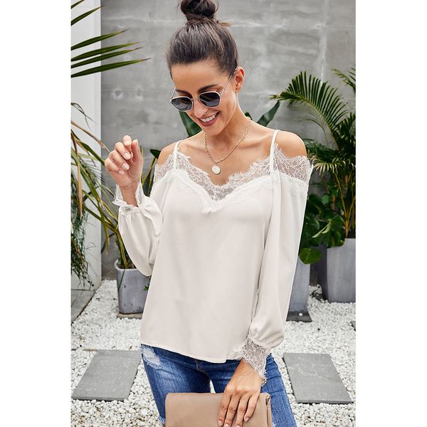 solid lace t-shirt women's new spring and summer europe and america v-neck long sleeve off shoulder loose suspender
solid lace t-shirt women's new spring and summer europe and america v-neck long sleeve off shoulder loose suspender